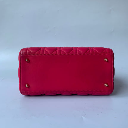 Sold Lady Dior Medium Bag Fuchsia Cannage Lambskin Leather Gold-tone Hardware