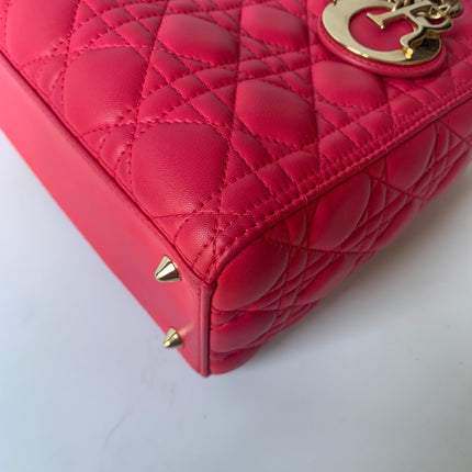 Sold Lady Dior Medium Bag Fuchsia Cannage Lambskin Leather Gold-tone Hardware