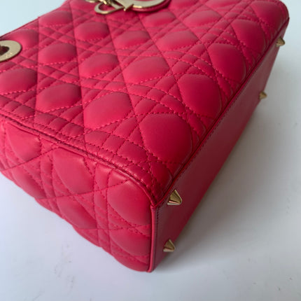 Sold Lady Dior Medium Bag Fuchsia Cannage Lambskin Leather Gold-tone Hardware