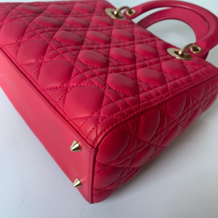 Sold Lady Dior Medium Bag Fuchsia Cannage Lambskin Leather Gold-tone Hardware
