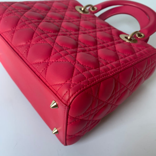 Sold Lady Dior Medium Bag Fuchsia Cannage Lambskin Leather Gold-tone Hardware