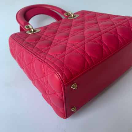 Sold Lady Dior Medium Bag Fuchsia Cannage Lambskin Leather Gold-tone Hardware