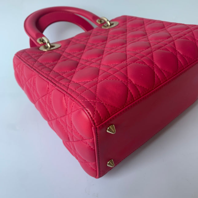 Sold Lady Dior Medium Bag Fuchsia Cannage Lambskin Leather Gold-tone Hardware