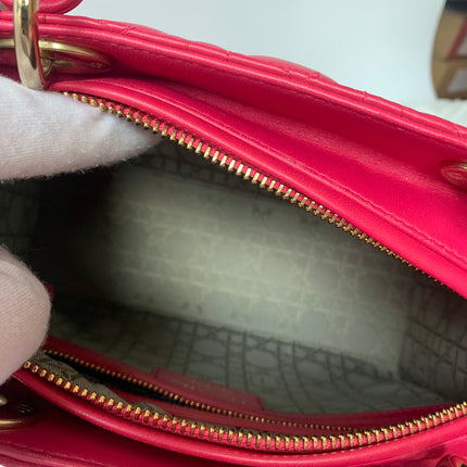 Sold Lady Dior Medium Bag Fuchsia Cannage Lambskin Leather Gold-tone Hardware