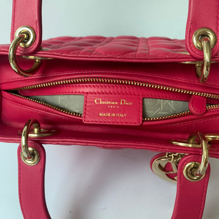Sold Lady Dior Medium Bag Fuchsia Cannage Lambskin Leather Gold-tone Hardware
