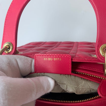 Sold Lady Dior Medium Bag Fuchsia Cannage Lambskin Leather Gold-tone Hardware