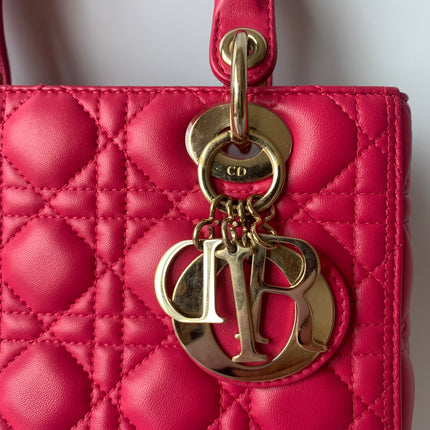 Sold Lady Dior Medium Bag Fuchsia Cannage Lambskin Leather Gold-tone Hardware