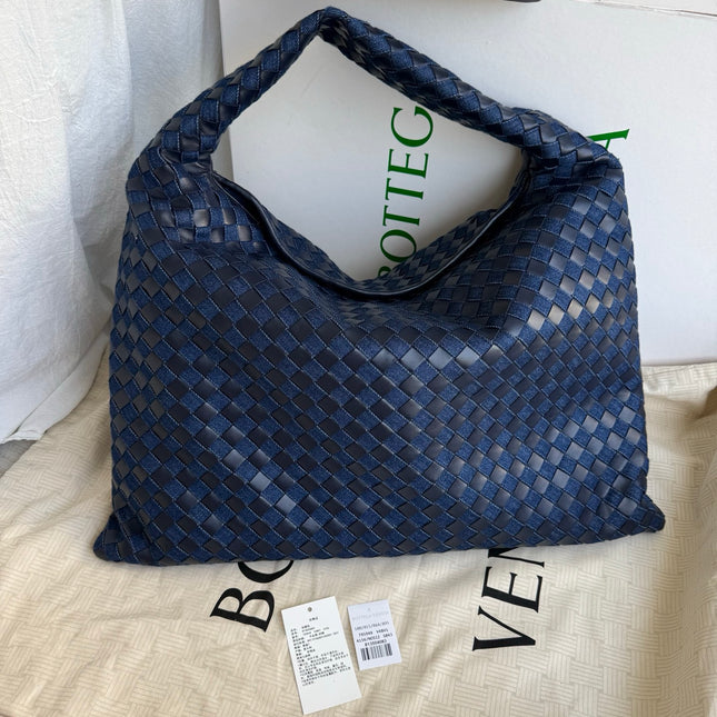 Bottega Veneta Hop Large Leather and Denim Intrecciato Navy Hobo Bag 55cm-Luxbags