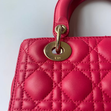 Sold Lady Dior Medium Bag Fuchsia Cannage Lambskin Leather Gold-tone Hardware