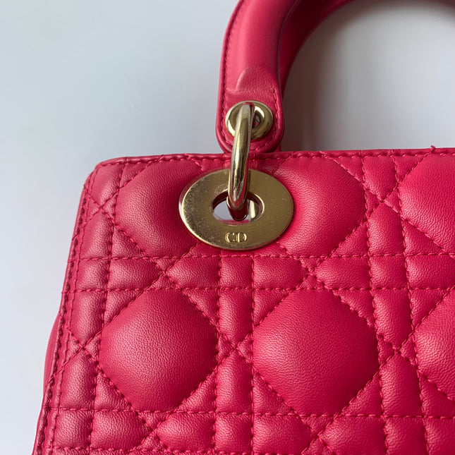 Sold Lady Dior Medium Bag Fuchsia Cannage Lambskin Leather Gold-tone Hardware