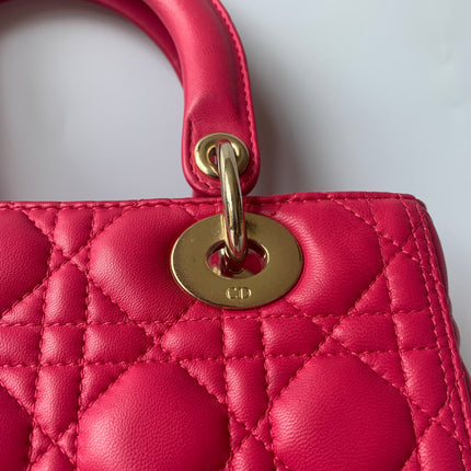 Sold Lady Dior Medium Bag Fuchsia Cannage Lambskin Leather Gold-tone Hardware