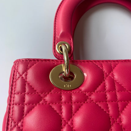 Sold Lady Dior Medium Bag Fuchsia Cannage Lambskin Leather Gold-tone Hardware