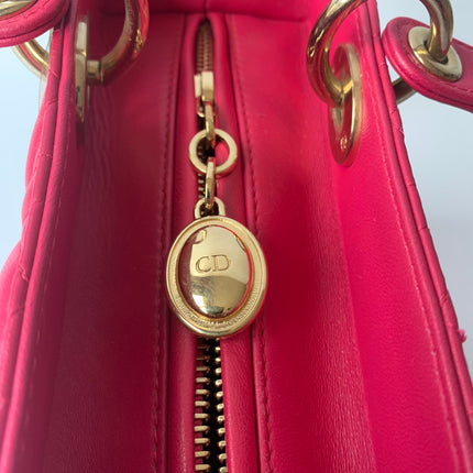 Sold Lady Dior Medium Bag Fuchsia Cannage Lambskin Leather Gold-tone Hardware