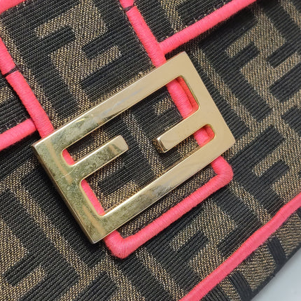 FENDI Baguette Zucca Monogram Canvas with Pink Neon trimming Crossbody Bag