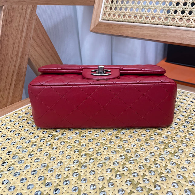 Chanel Classic Flap Mini 2014 Red Lambskin Leather Silver Hardware