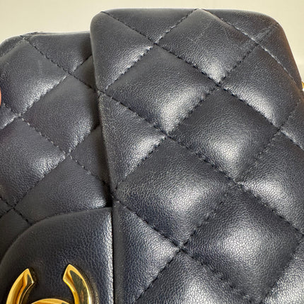 Chanel Classic Flap Rectangular Mini 2015 Navy Lambskin Gold Hardware