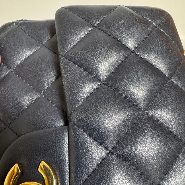 Chanel Classic Flap Rectangular Mini 2015 Navy Lambskin Gold Hardware