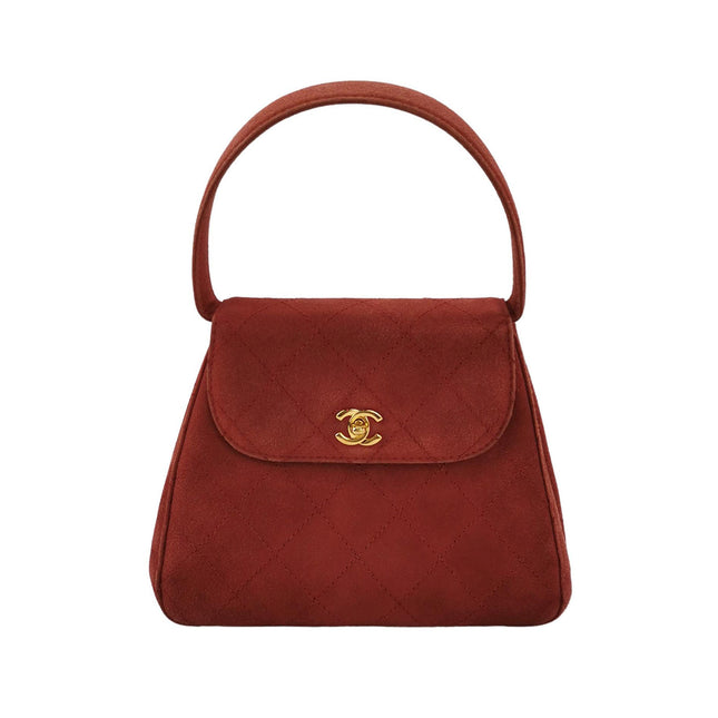 Chanel Kelly Mini 1997 -1999 Red Suede Leather Top Handle Bag-Luxbags