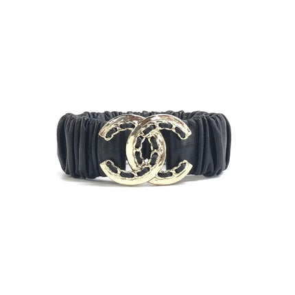 Chanel Hair Band Scrunchie Black Lambskin CC Chain Gold Buckle-Luxbags