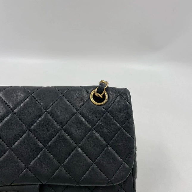Chanel Classic Flap Medium Black Lambskin Leather Valentine Marine Charms