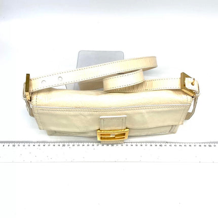 FENDI Baguette White Crinkled Patent Leather Shoulder Bag