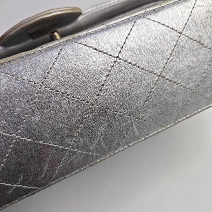 Chanel Classic Flap Medium Silver Lambskin Leather Silver Hardware