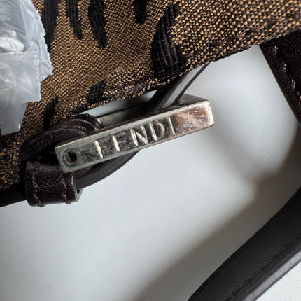Fendi Mamma Baguette Brown Zebra Print Canvas Shoulder Bag