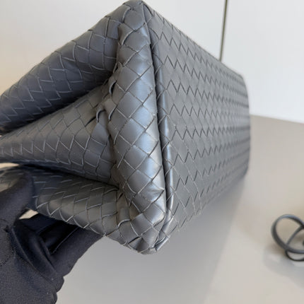 Bottega Veneta Roma Handbag Intrecciato Nappa Leather Grey Small 30cm