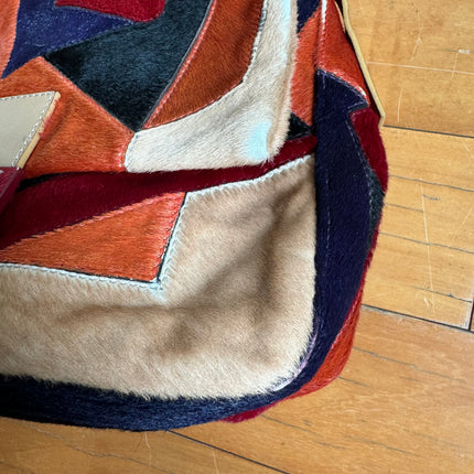 Fendi Mamma Baguette Multicolor Pony-style Calfskin Leather Abstract Block Pattern