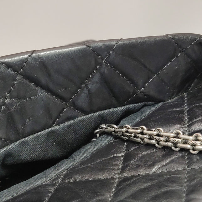 Chanel 2.55 Black Shiny Calfskin leather Tote Bag