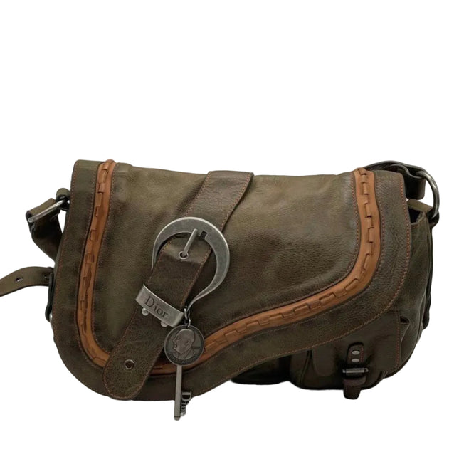 Dior Vintage Gaucho Large Brown Leather Crossbody Bag 36cm-Luxbags