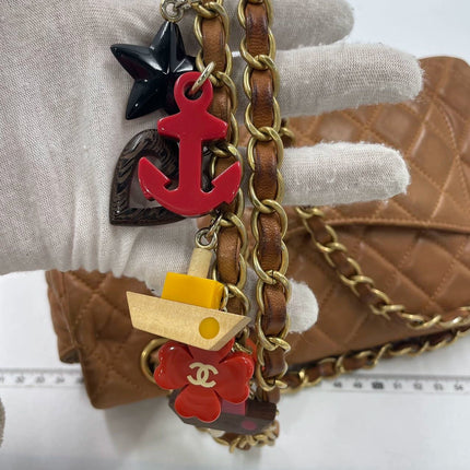 Chanel Seasonal Flap Medium Caramel Tan Brown Leather Valentine Marine Charms