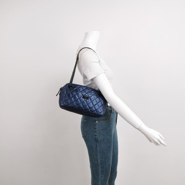 Sold Chanel 2008 Metallic Aged Calfskin Quilted Small 2.55 Mademoiselle Camera Case Bag Blue