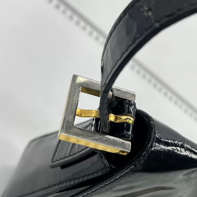 Fendi Baguette Black Patent Leather Gold Hardware Shoulder Bag