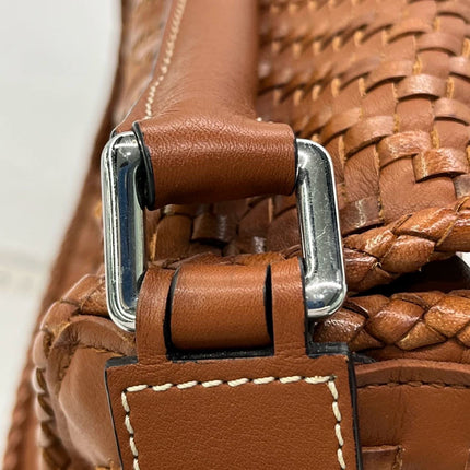 Loewe Puzzle Small Leather Woven Caramel Tan Crossbody Bag