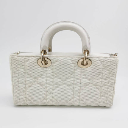 Sold Lady D-Joy Mini Handbag Microcannage Technical Fabric White with Two Straps