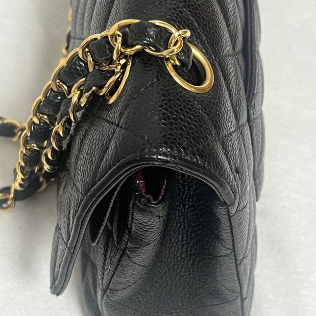 Chanel Classic Flap Medium Black Caviar Leather Double Flap Gold Hardware