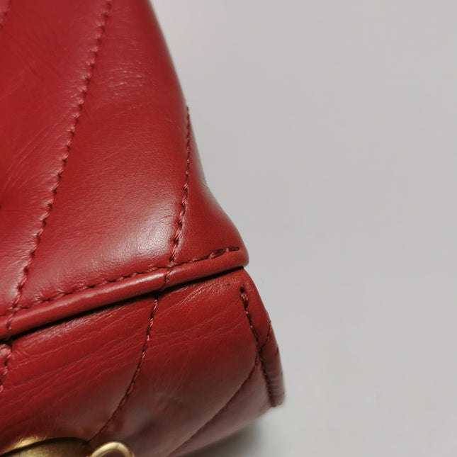 Chanel Coco Handle Small Red Lambskin Leather Chevron Stitching Gold Hardware, 2017-18