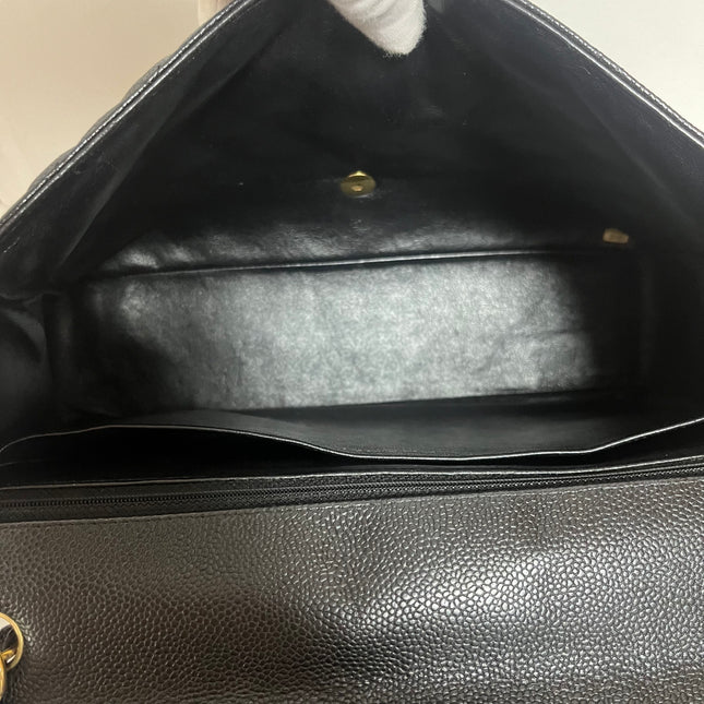 Chanel Classic Flap Maxi Black Caviar Leather Single Flap with Gold Hardware