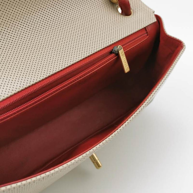 Chanel Vintage Classic Flap Bi-color Beige Perforated Leather and Red Leather Strap Bag, 2000-2002