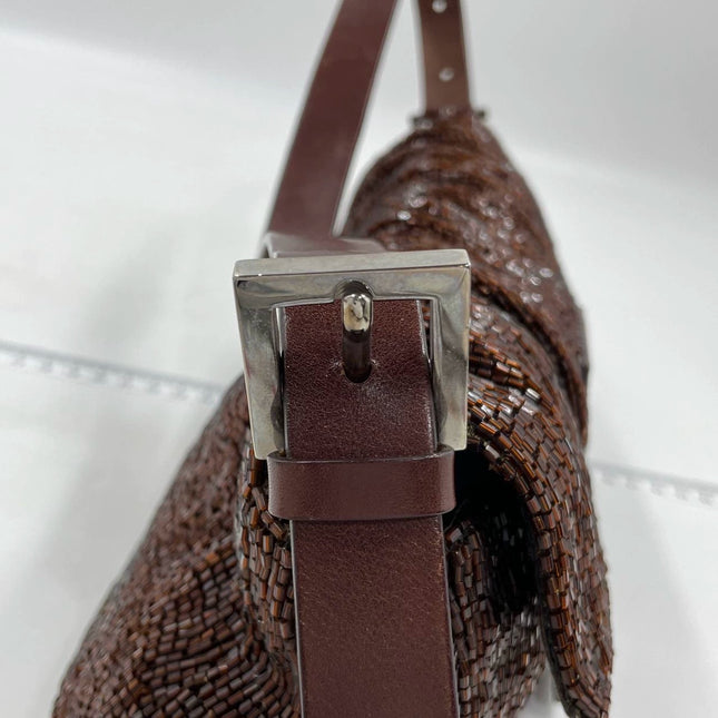 Fendi Baguette Vintage Dark Chocolate Brown Glitter Beads