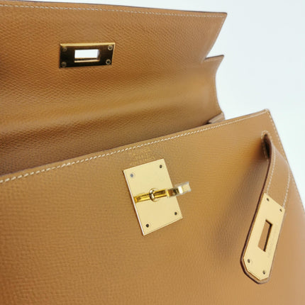 Hermes Kelly 28 Sellier Brown Gold Epsom Leather Gold Hardware 1985
