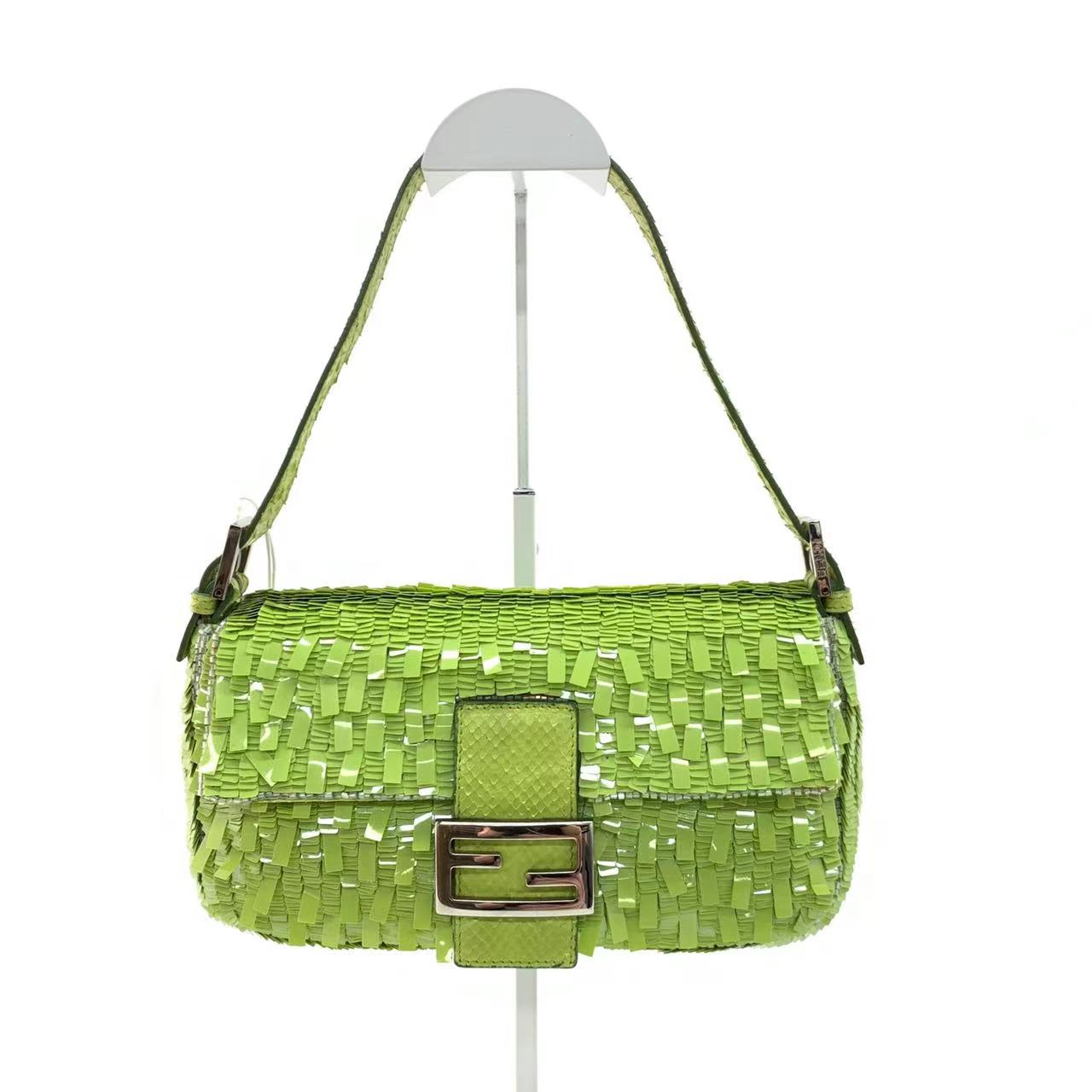 Sold Fendi Baguette Green Sequins Shoulder Bag-Luxbags