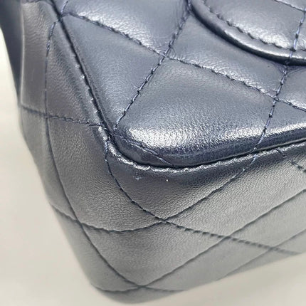 Chanel Classic Flap Mini Rectangular Navy Lambskin Leather Gold Hardware Microchip