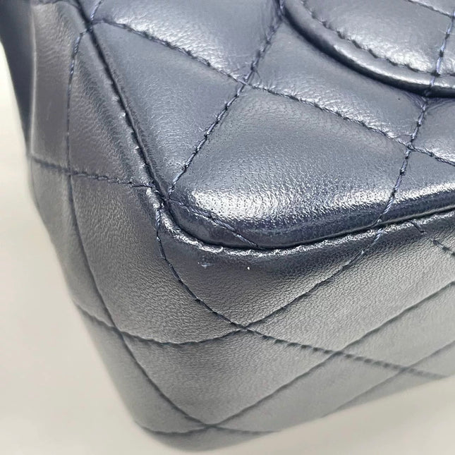 Chanel Classic Flap Mini Rectangular Navy Lambskin Leather Gold Hardware Microchip