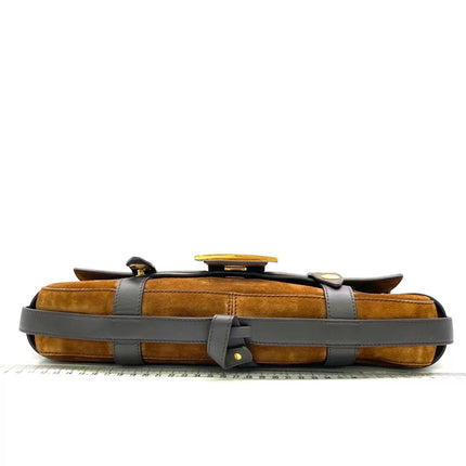 Fendi Baguette Brown Suede Leather Large Baguette Cage Removable Leather Belts