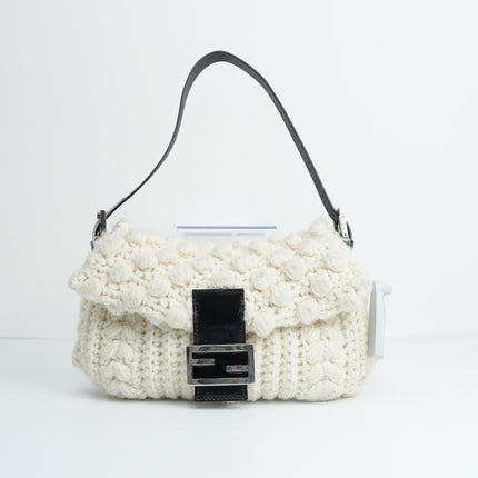 Sold Fendi Baguette Bag White Wool Pompom Shoulder Bag-Luxbags