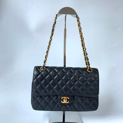 Chanel Classic Flap Medium Black Caviar Leather with 24k Gold Hardware, Pre-2010