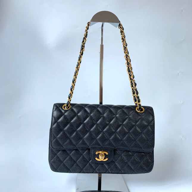 Chanel Classic Flap Medium Black Caviar Leather with 24k Gold Hardware, Pre-2010