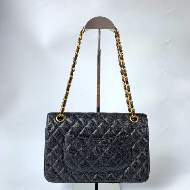 Chanel Classic Flap Medium Black Caviar Leather with 24k Gold Hardware, Pre-2010